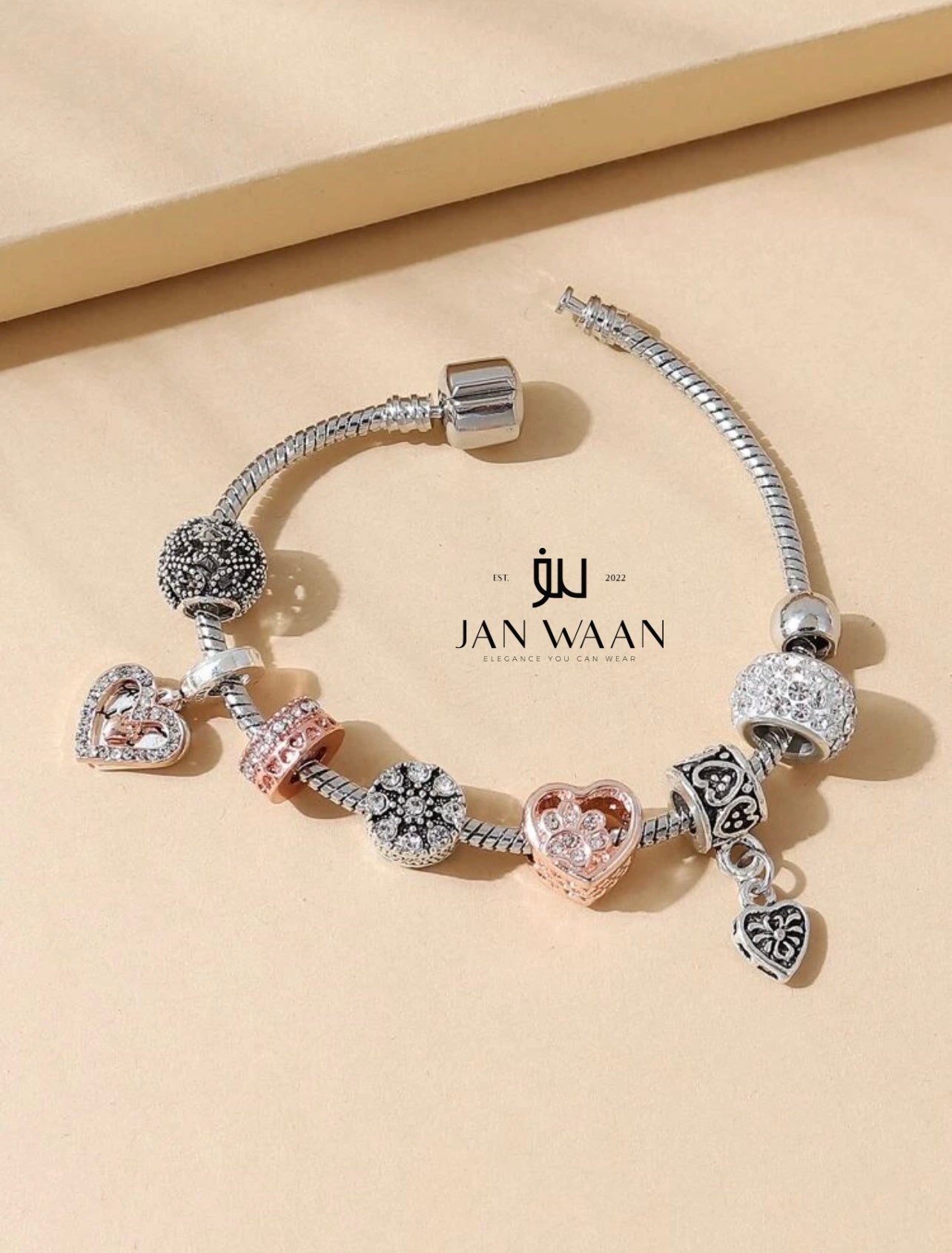 Rhinestone Decor Heart Charm Bracelet