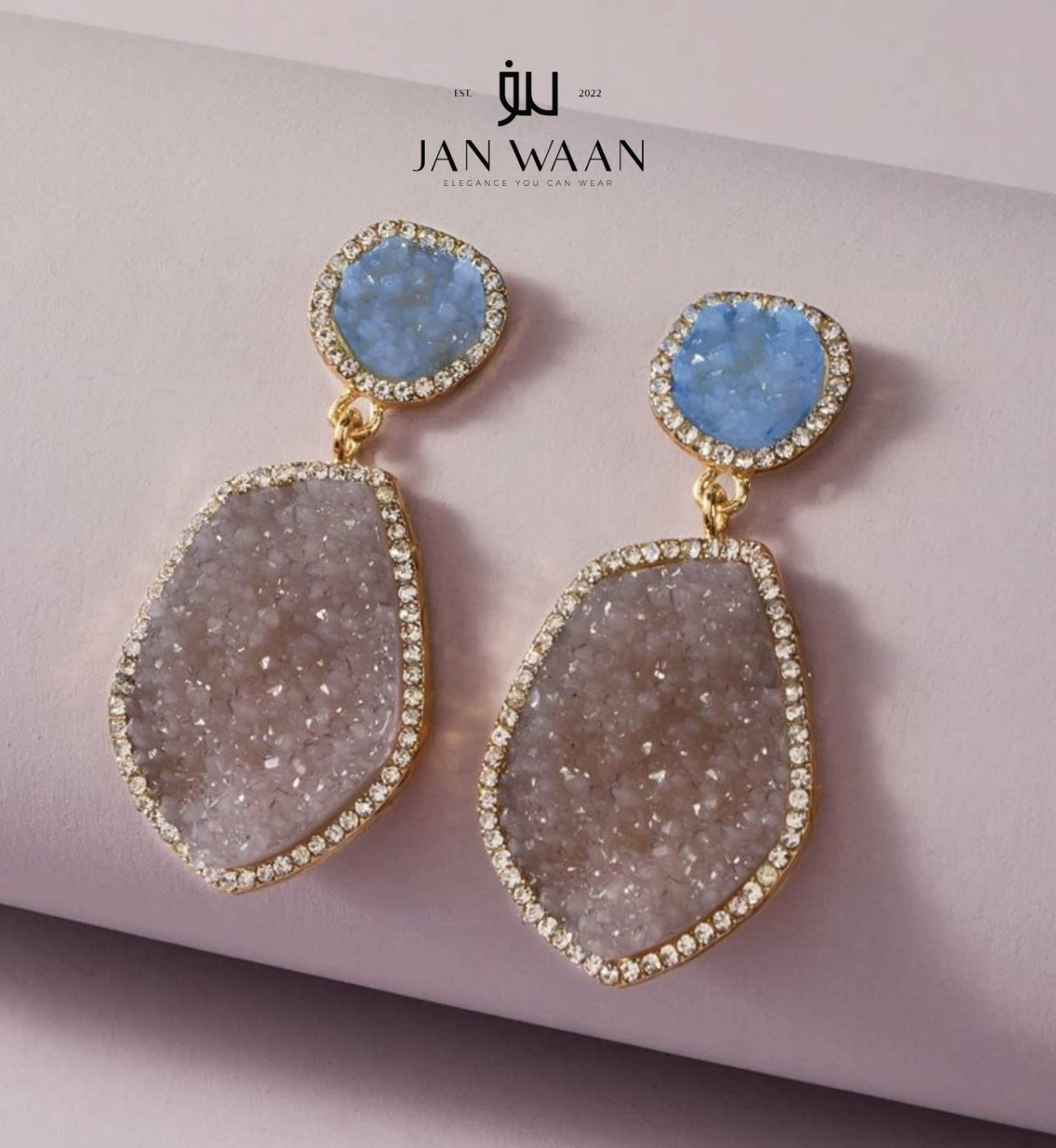 Oval Druzy Drop Earrings