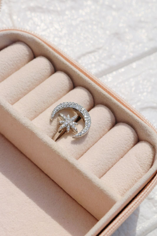 NOOR STUDDED MOON AND STAR RING