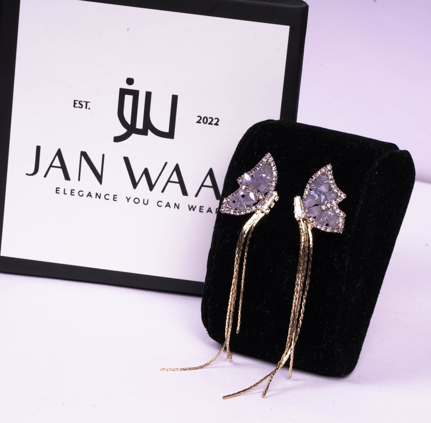 BUTTERFLY RHINESTONE TASSEL EARRINGS