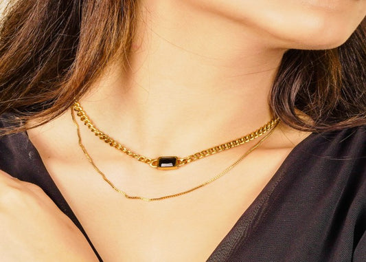 BLACK STONE GOLDEN LAYERED NECKLACE