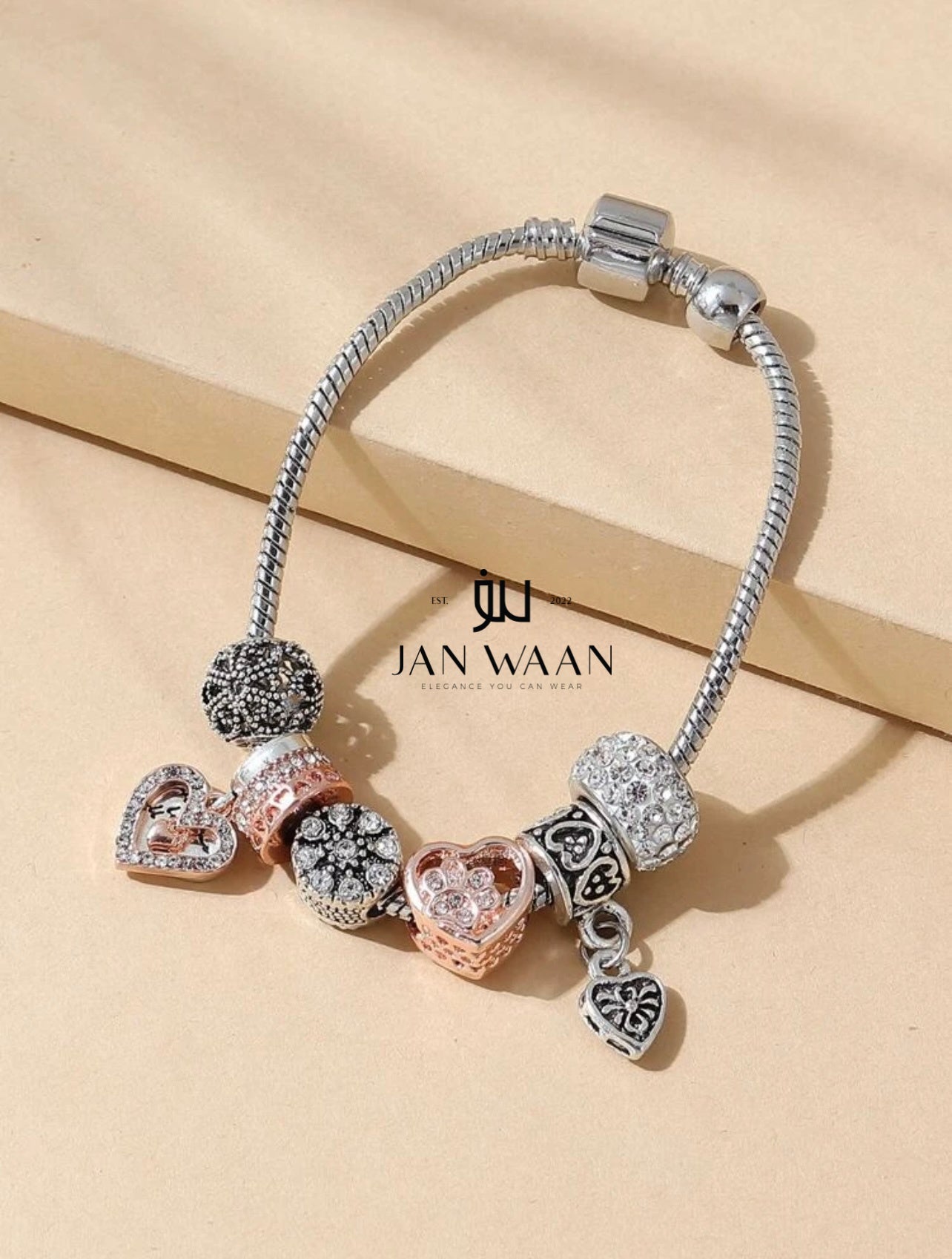 Rhinestone Decor Heart Charm Bracelet