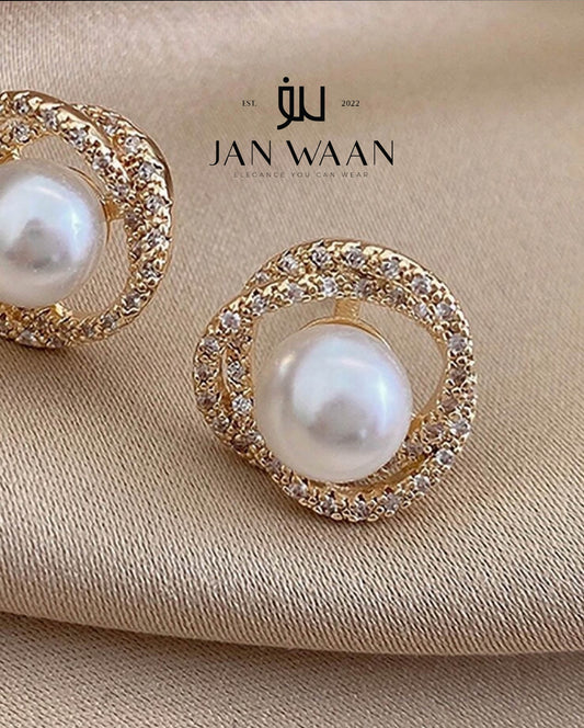 FAUX PEARL & SPARKLY KNOT EARRINGS