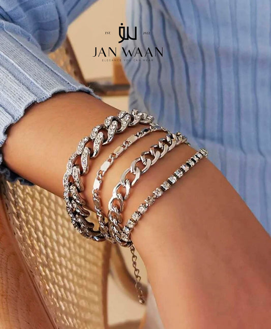 4PCS RHINESTONE DÉCOR CHAIN BRACELET