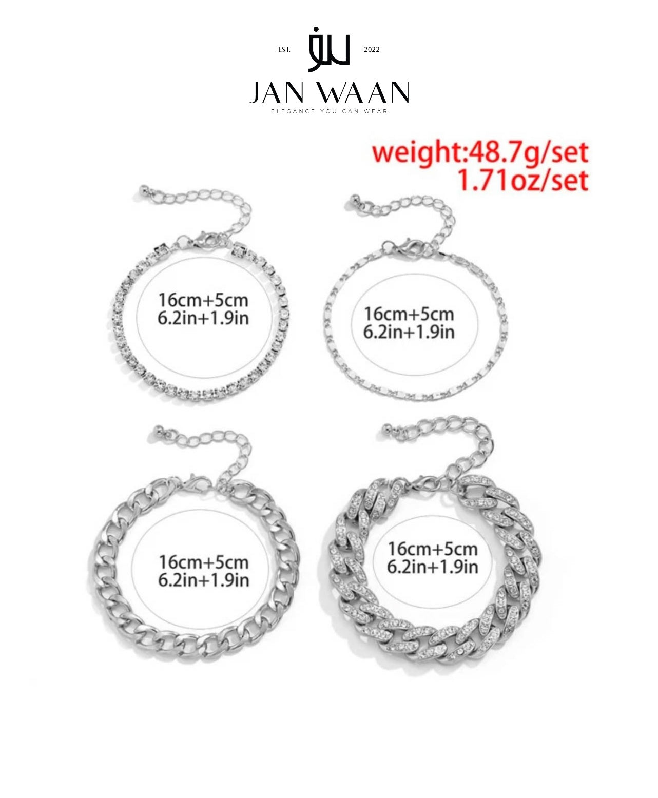 4PCS RHINESTONE DÉCOR CHAIN BRACELET