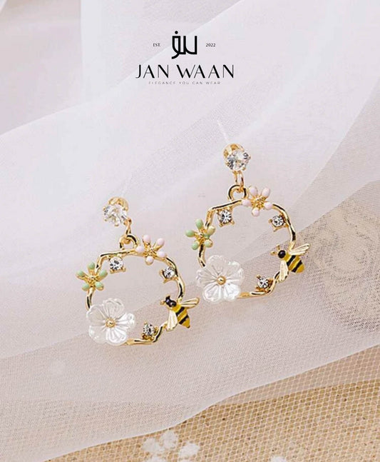 FLOWER & BEE DECOR DROP EARRINGS